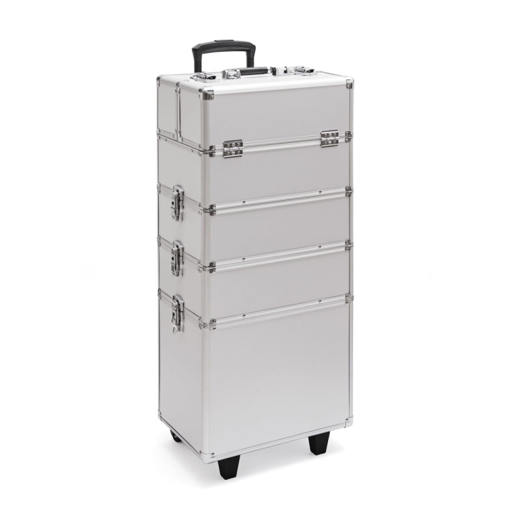 Trolley kosmetyczny z półką na lakiery - srebrny Diament
