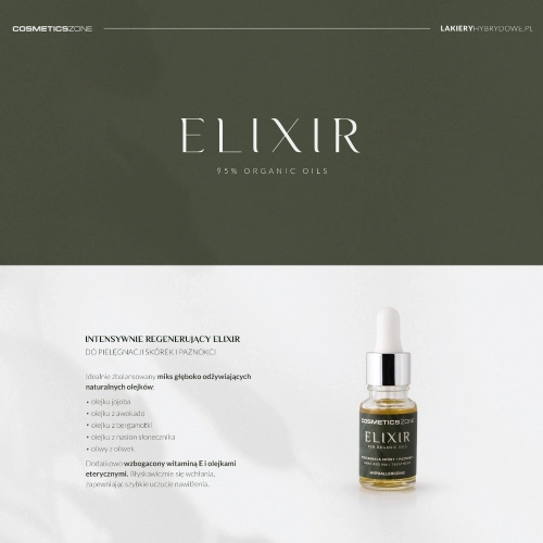 Hipoalergiczna oliwka do paznokci i skórek Elixir - 95% olejków organicznych
