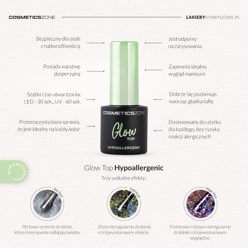Kolekcja hipoalergiczne topy hybrydowe z drobinkami Top Glow