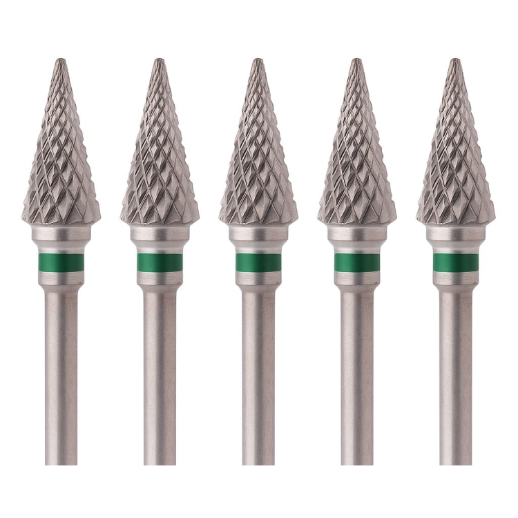 Set of 5 burrs – Carbide burr for gel, hybrid, and acrylic – cone shape – sharp K10