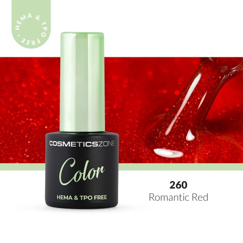 Lakier hybrydowy hipoalergiczny czerwony z drobinkami 7ml - Romantic Red 260