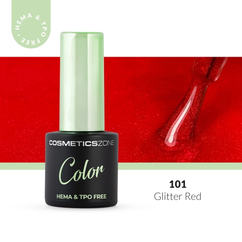 Lakier hybrydowy hipoalergiczny czerwony z drobinkami 7ml – Glitter Red 101