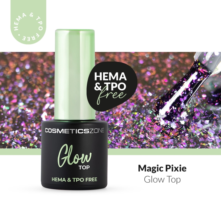 Hypoallergenic hybrid glitter Top Glow Magic Pixie - 7ml without HEMA and without TPO
