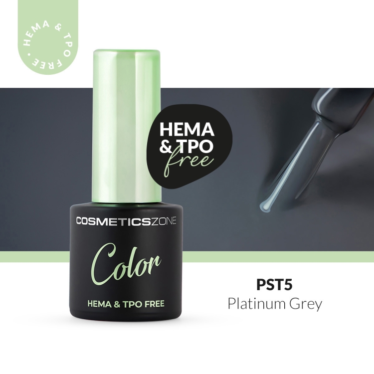 Lakier hybrydowy hipoalergiczny popielaty szary 7ml - Platinum Grey PST5 bez HEMA i bez TPO