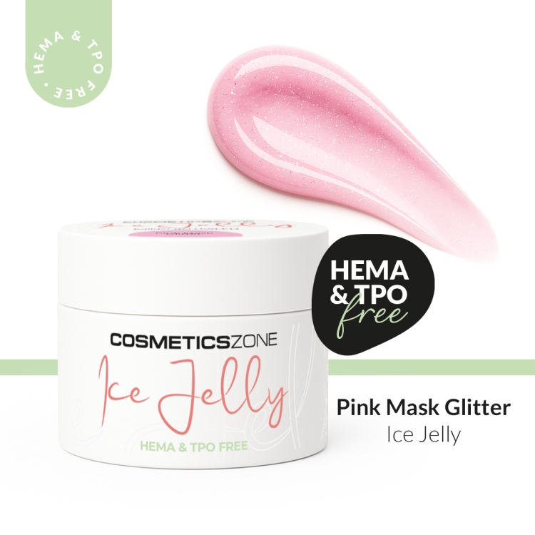 Żel budujący do paznokci UV LED galaretka ICE JELLY mlecznoróżowy z brokatem – Pink Mask Glitter 5ml bez HEMA i bez TPO
