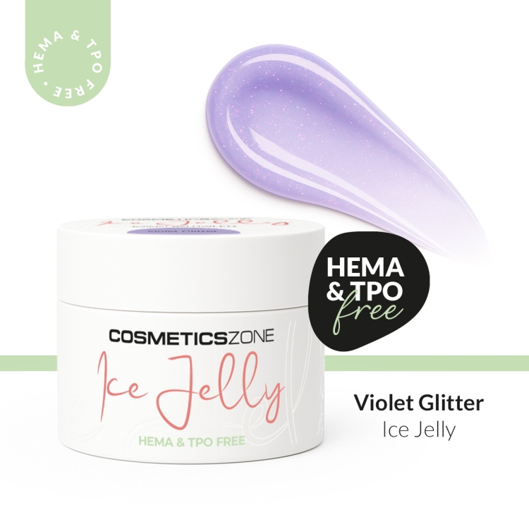 Żel do przedłużania paznokci UV LED galaretka ICE JELLY - fioletowy z brokatem - Violet Glitter 5ml bez HEMA i bez TPO
