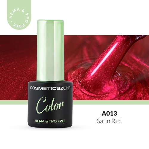 Lakier hybrydowy hipoalergiczny metaliczny czerwony 7ml - Satin Red A013 bez HEMA i bez TPO