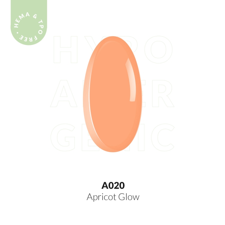 Wzornik koloru lakieru hybrydowego A020 Apricot Glow – ciepły, morelowy odcień o kremowym wykończeniu.