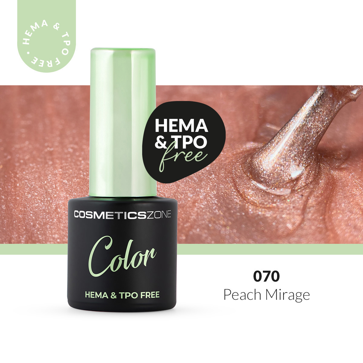 Lakier hybrydowy hipoalergiczny metaliczny brzoskwiniowy 7ml - Peach Mirage 070 bez HEMA i bez TPO
