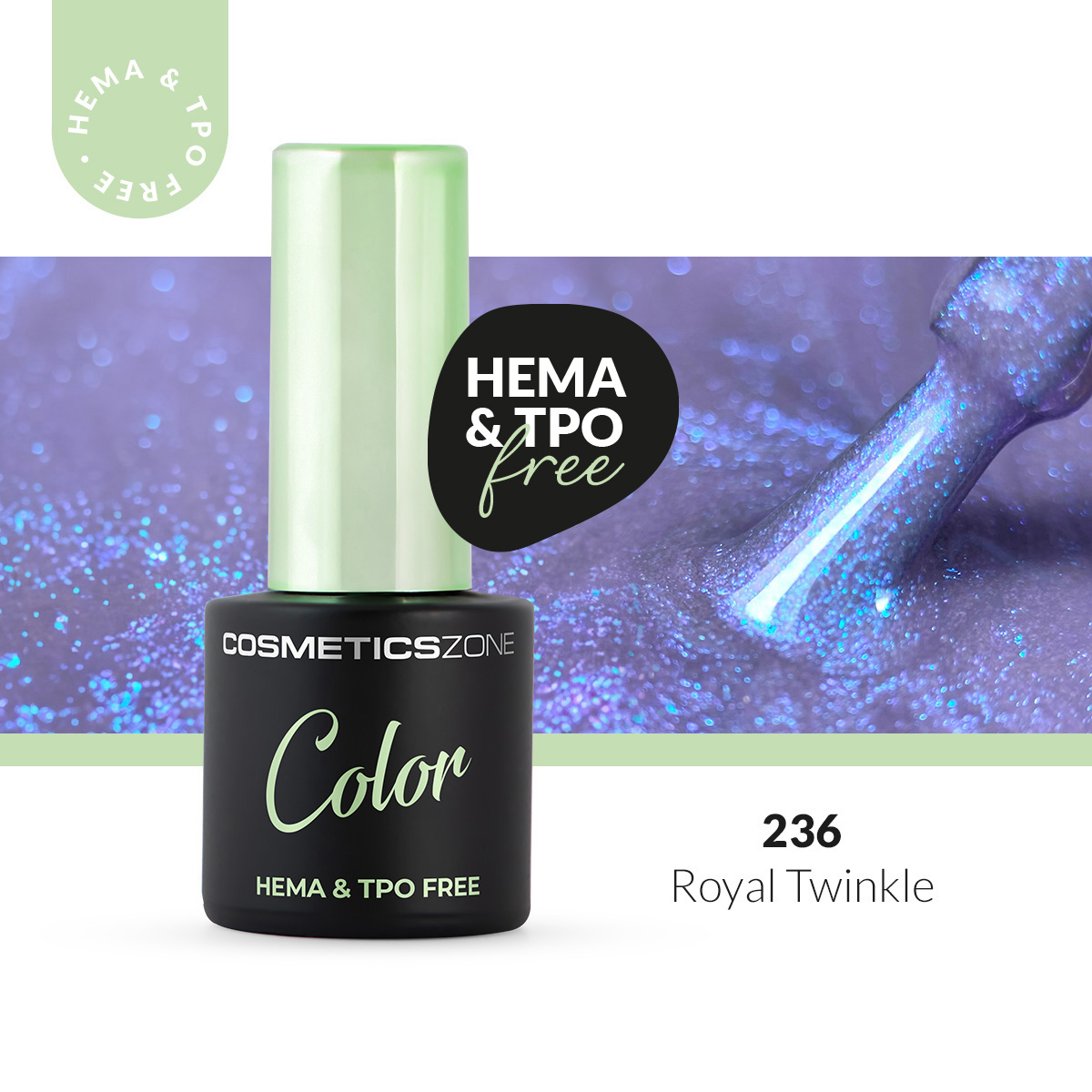 Lakier hybrydowy hipoalergiczny metaliczny chłodny fiolet 7ml - Royal Twinkle 236 bez HEMA i bez TPO