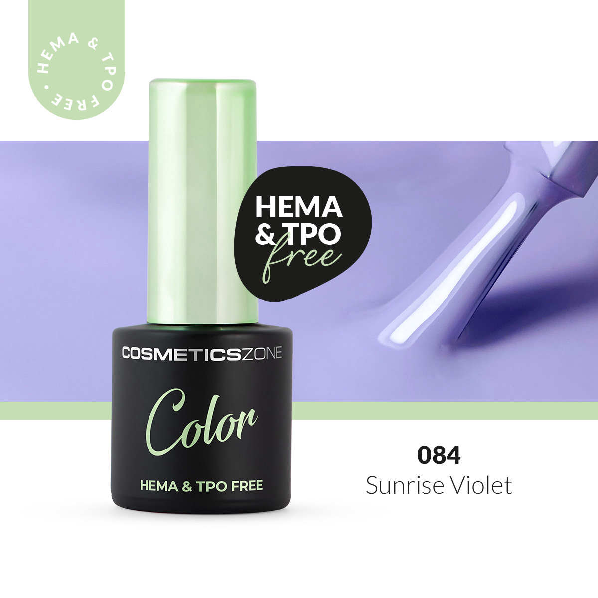 Lakier hybrydowy hipoalergiczny pastelowy jasny fiolet 7ml - Sunrise Violet 084 bez HEMA i bez TPO