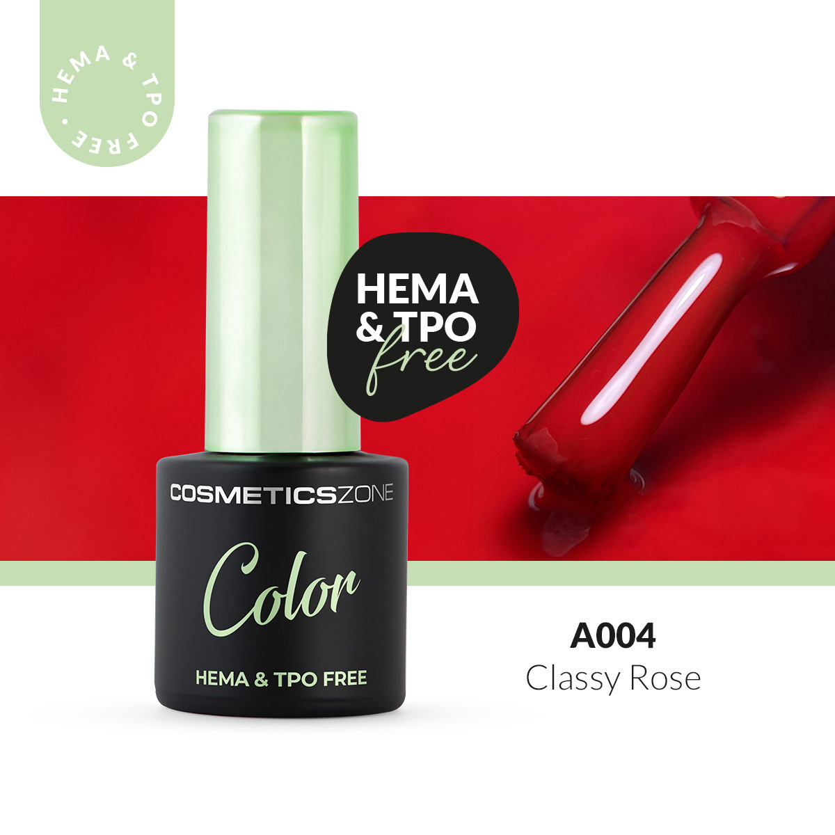 Lakier hybrydowy hipoalergiczny czerwony 7ml - Classy Rose A004 bez HEMA i bez TPO