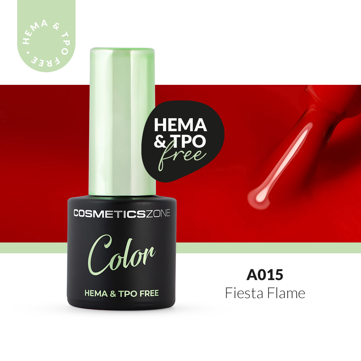 Lakier hybrydowy hipoalergiczny czerwony 7ml - Fiesta Flame A015 bez HEMA i bez TPO