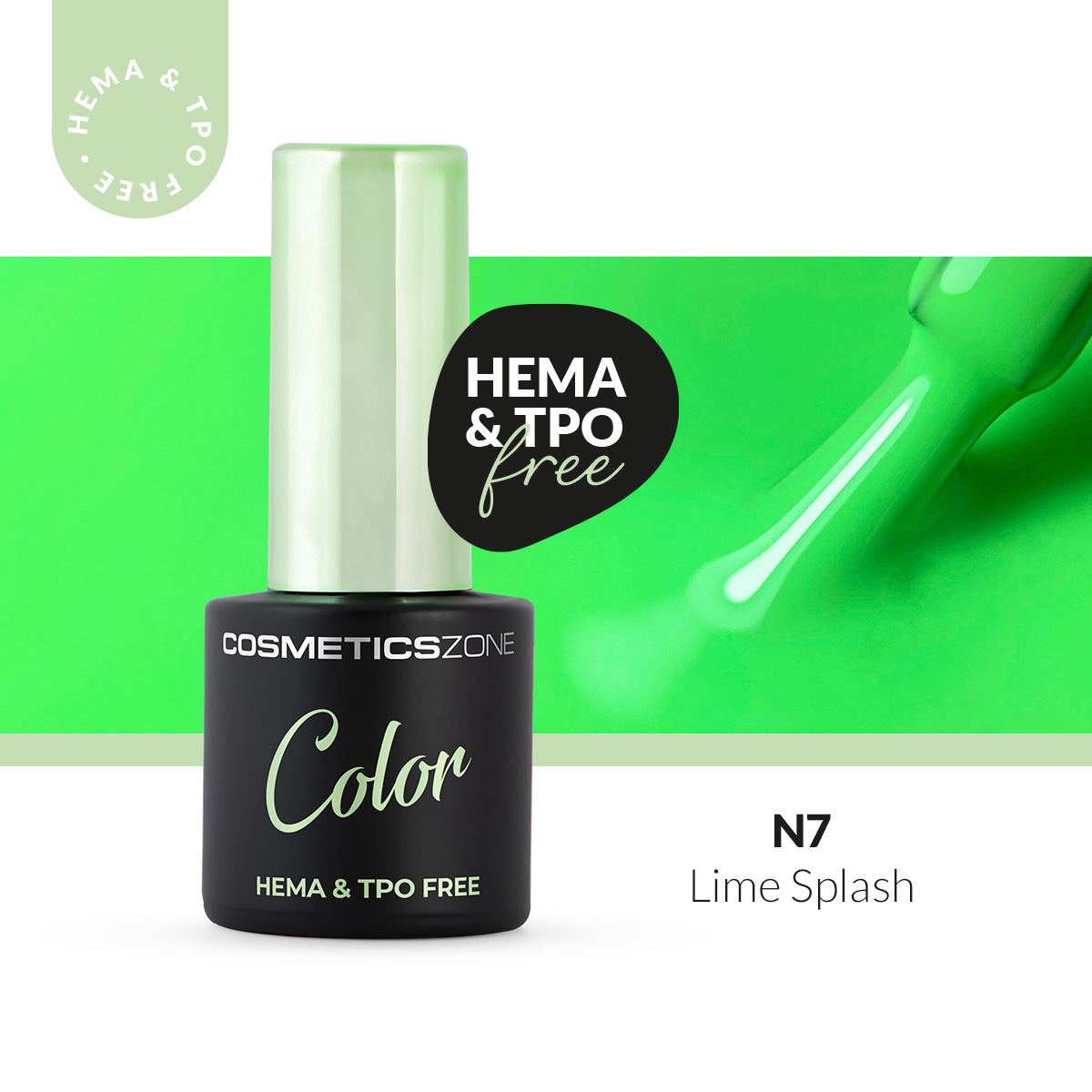 Lakier hybrydowy hipoalergiczny neonowy zielony 7ml - Lime Splash N7 bez HEMA i bez TPO