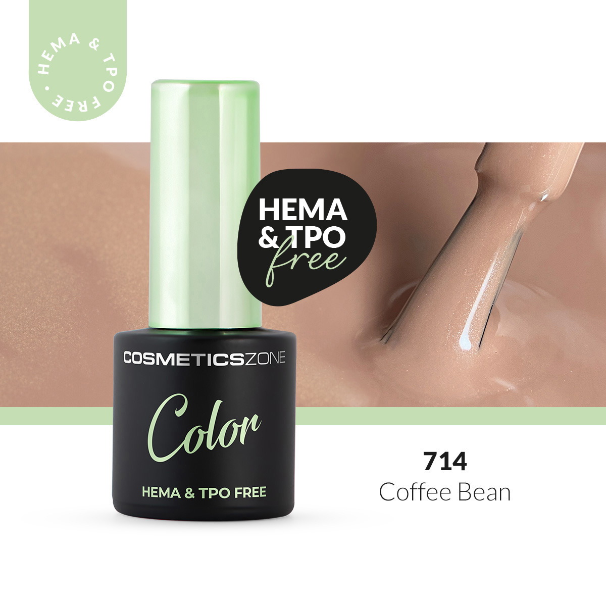 Lakier hybrydowy hipoalergiczny brązowy perłowy 7ml - Coffee Bean 714 bez HEMA i bez TPO