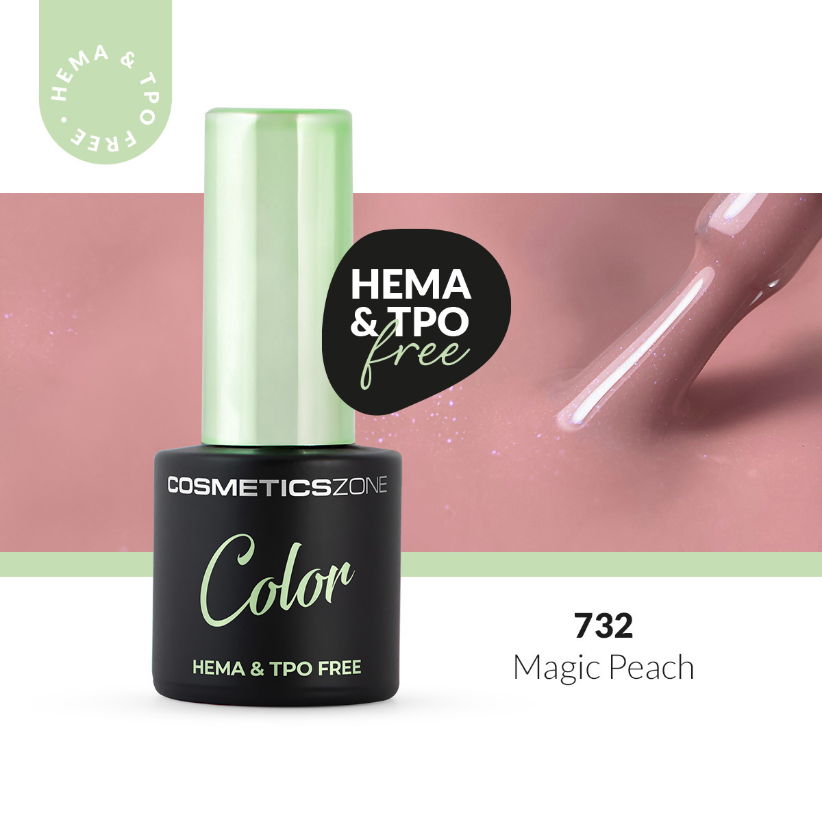 Lakier hybrydowy hipoalergiczny pastelowy brzoskwiniowy z drobinkami 7ml - Magic Peach 732 bez HEMA i bez TPO