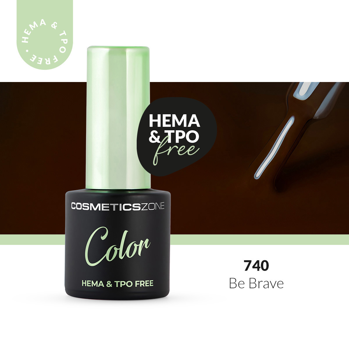 Lakier hybrydowy hipoalergiczny brązowy 7ml - Be Brave 740 bez HEMA i bez TPO