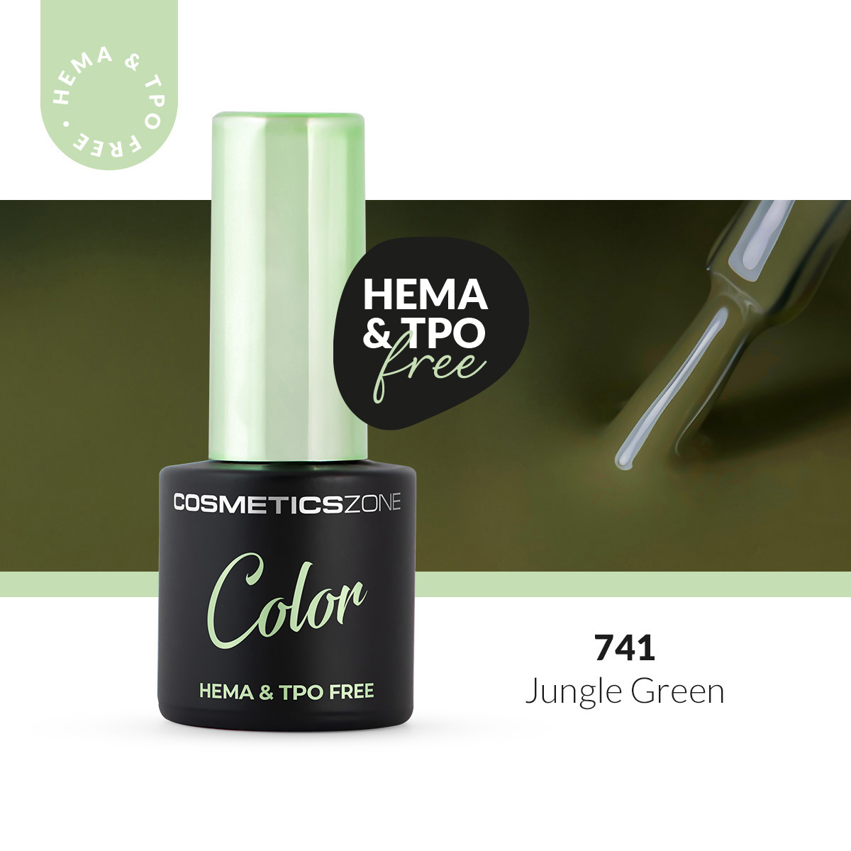 Lakier hybrydowy hipoalergiczny zgniła zieleń 7ml - Jungle Green 741 bez HEMA i bez TPO