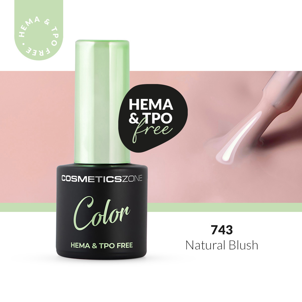 Lakier hybrydowy hipoalergiczny beżowy 7ml - Natural Blush 743 bez HEMA i bez TPO