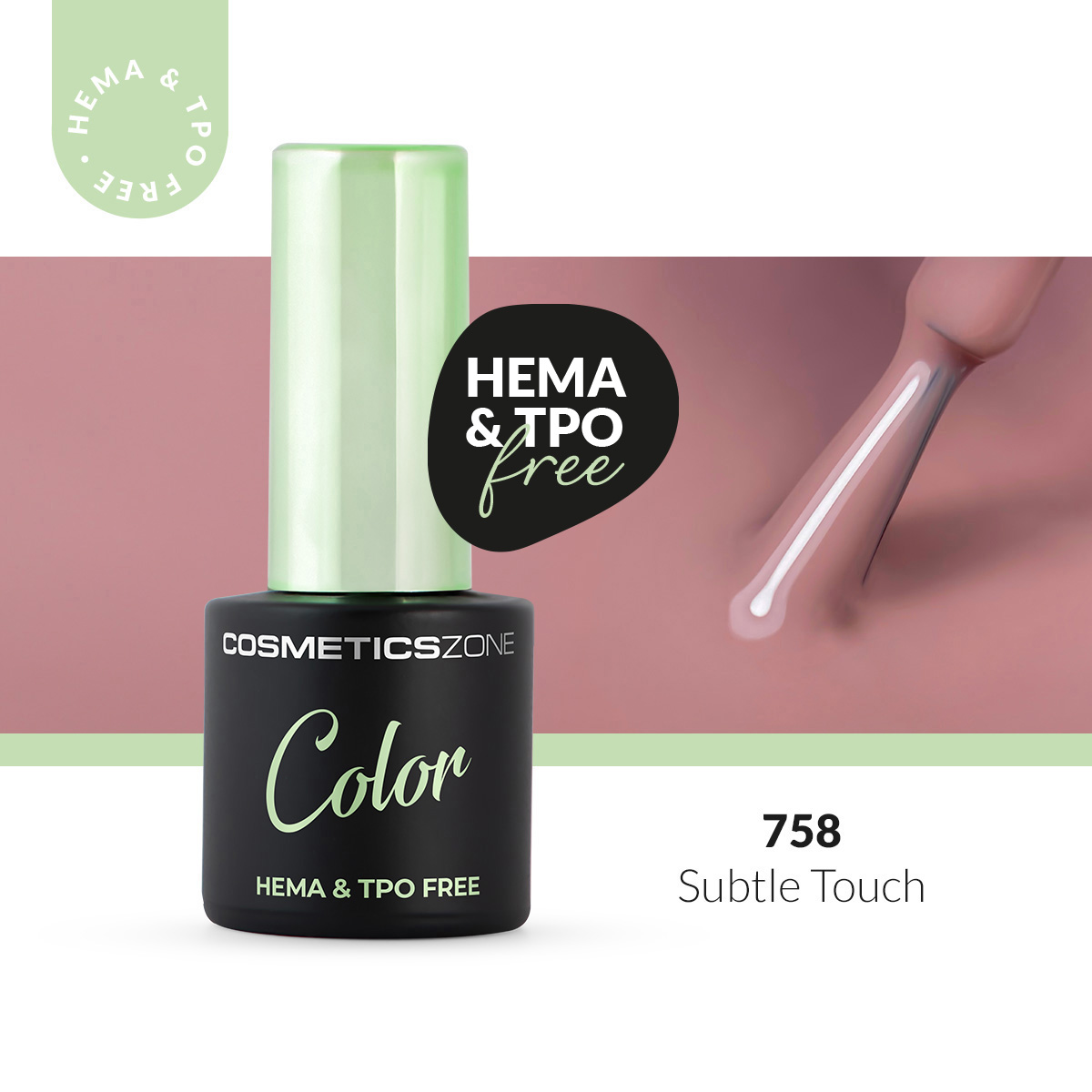 Lakier hybrydowy hipoalergiczny brudny róż 7ml - Subtle Touch 758 bez HEMA i bez TPO