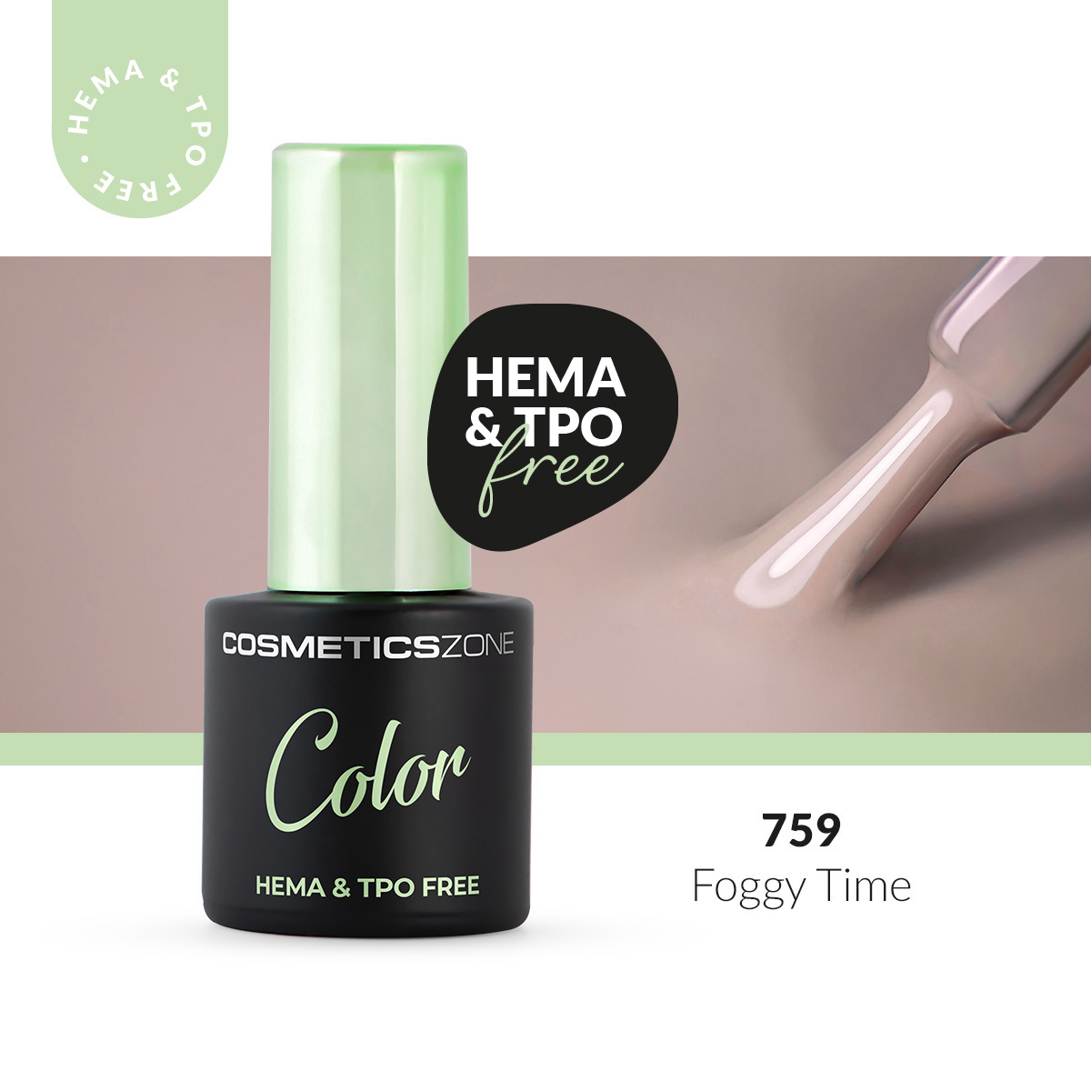 Lakier hybrydowy hipoalergiczny szary 7ml - Foggy Time 759 bez HEMA i bez TPO