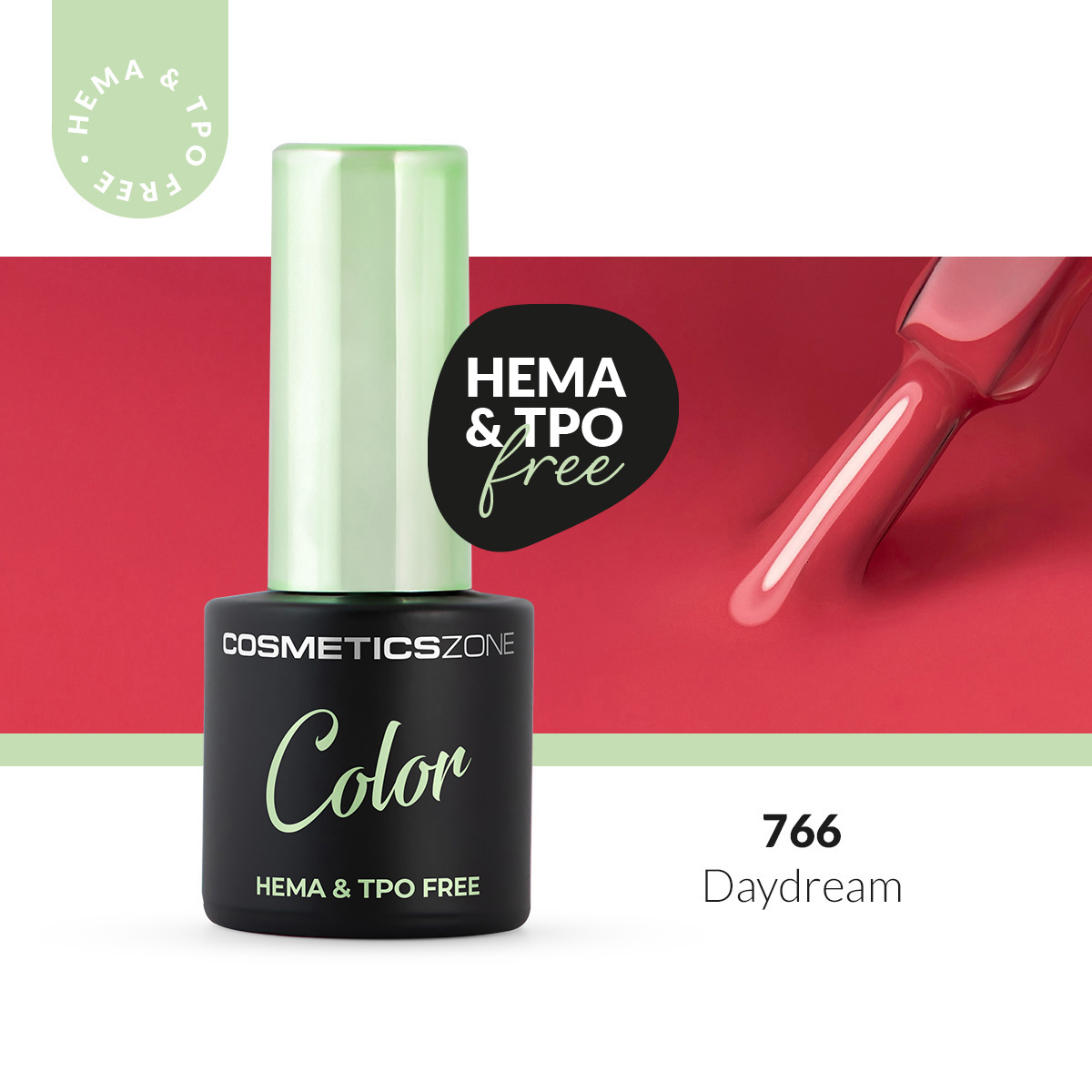 Lakier hybrydowy hipoalergiczny malinowy róż 7ml - Daydream 766 bez HEMA i bez TPO