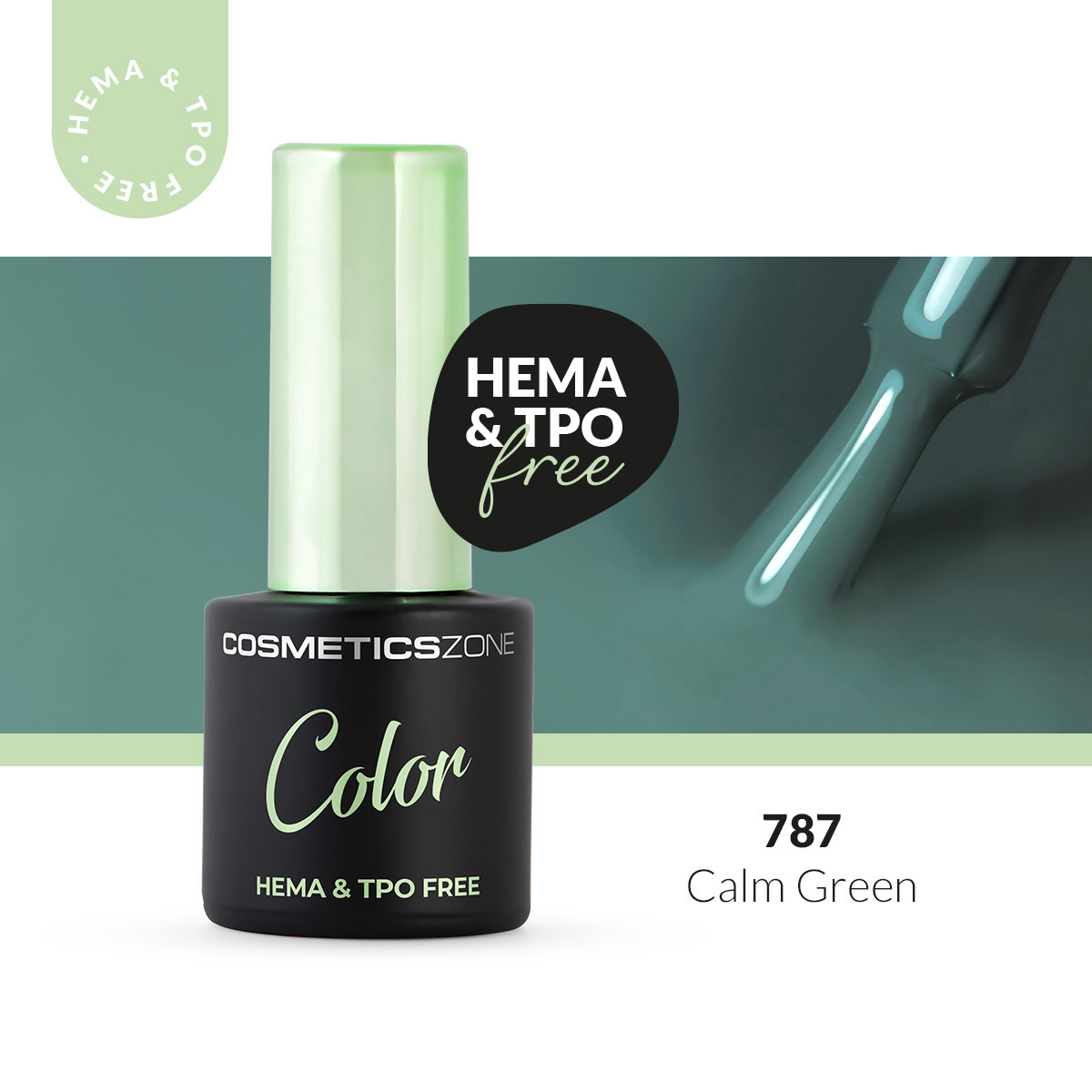 Lakier hybrydowy hipoalergiczny szałwiowa zieleń 7ml - Calm Green 787 bez HEMA i bez TPO