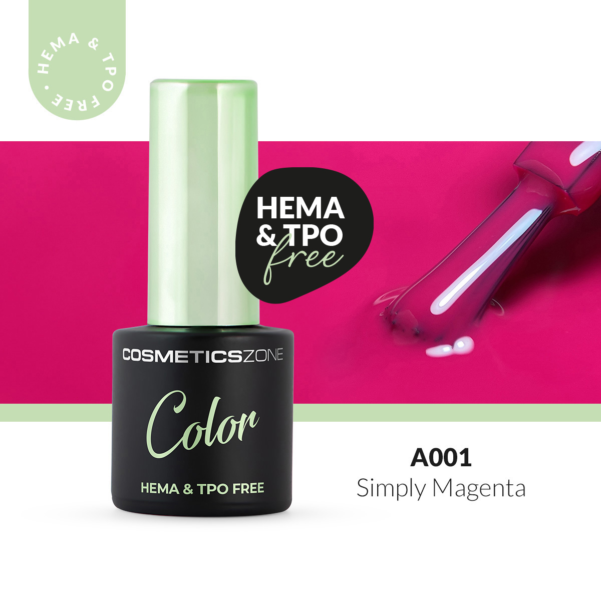 Lakier hybrydowy hipoalergiczny różowy magenta 7ml - Simply Magenta A001 bez HEMA i bez TPO