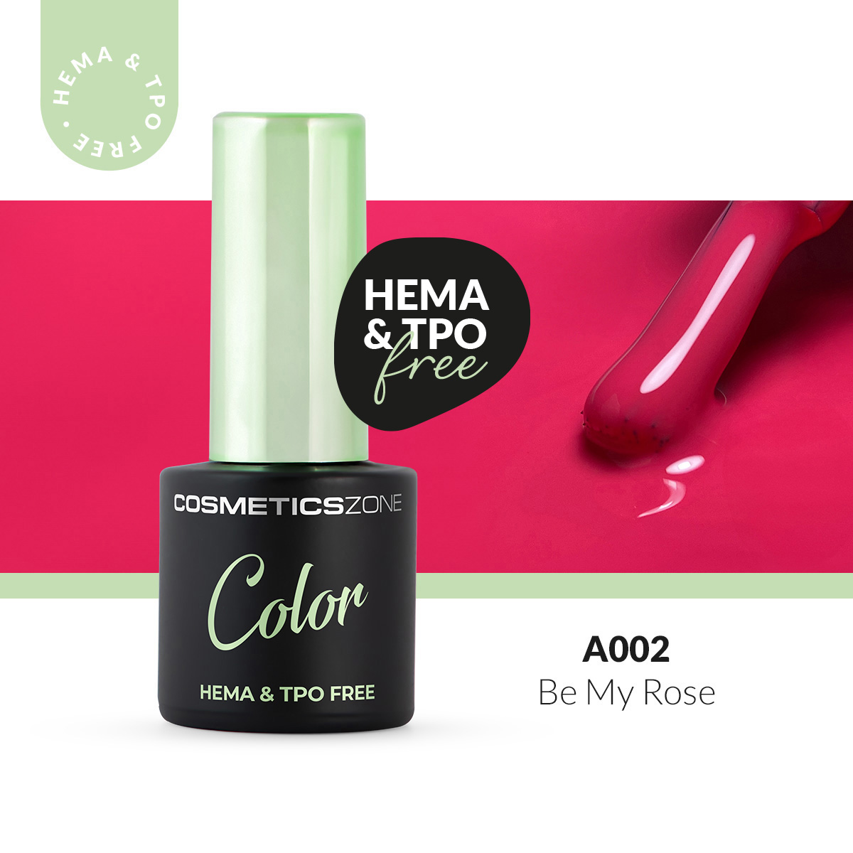 Lakier hybrydowy hipoalergiczny różowy 7ml - Be My Rose A002 bez HEMA i bez TPO