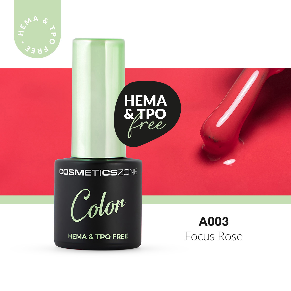 Lakier hybrydowy hipoalergiczny koralowy czerwony 7ml - Focus Rose A003 bez HEMA i bez TPO