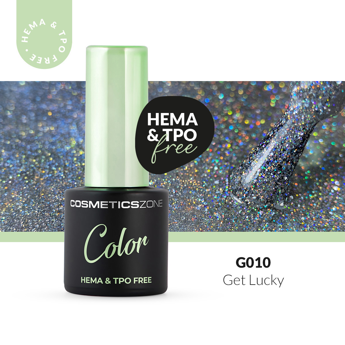 Lakier hybrydowy hipoalergiczny brokatowy srebrny mutlicolor 7ml - Get Lucky G010 bez HEMA i bez TPO