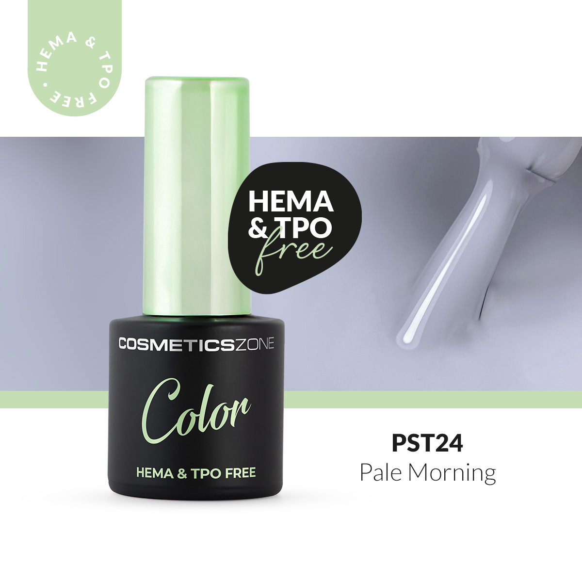 Lakier hybrydowy hipoalergiczny jasny szary 7ml - Pale Morning PST24 bez HEMA i bez TPO