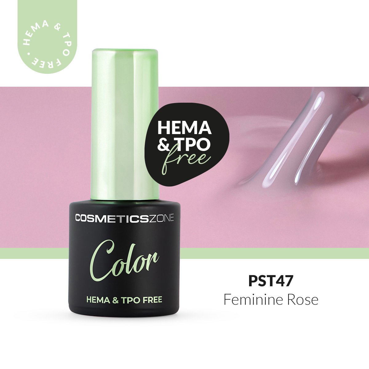 Lakier hybrydowy hipoalergiczny pastelowy różowy 7ml - Feminine Rose PST47 bez HEMA i bez TPO