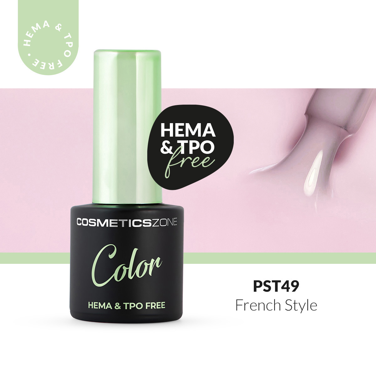 Lakier hybrydowy hipoalergiczny jasny różowy 7ml - French Style PST49 bez HEMA i bez TPO