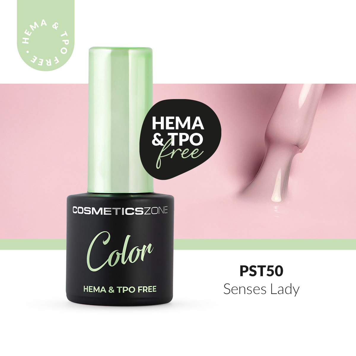 Lakier hybrydowy hipoalergiczny jasny różowy 7ml - Senses Lady  PST50 bez HEMA i bez TPO
