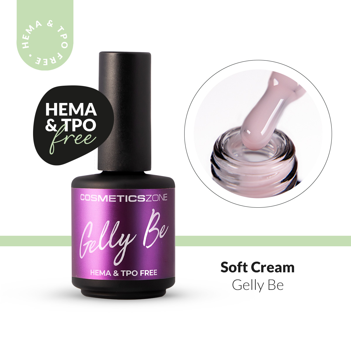 Hipoalergiczna baza żelowa do przedłużania Gelly BE Plus pudrowy róż - Soft Cream 15ml bez HEMA i bez TPO