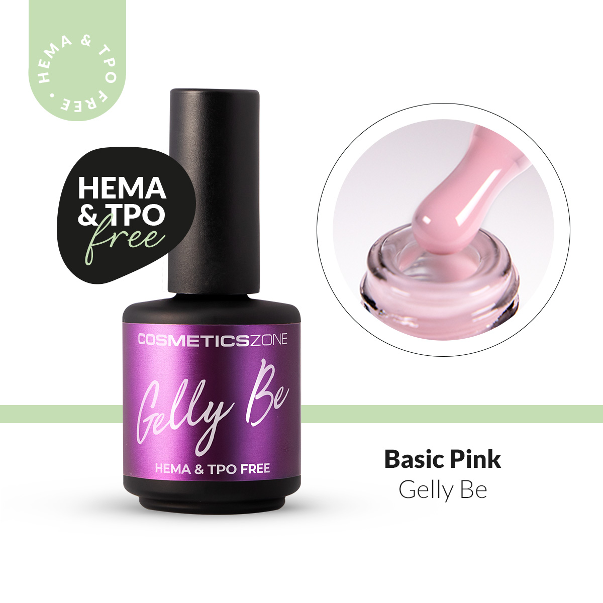 Hipoalergiczna baza żelowa do przedłużania Gelly BE Plus jasnoróżowa - Basic Pink 15ml bez HEMA i bez TPO